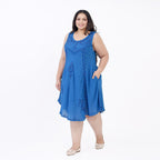 Summer Closeout - TAMSY 100% Viscose Sequin Floral Embroidery Dress (One Size Curve 20 - 26) - Ocean Blue