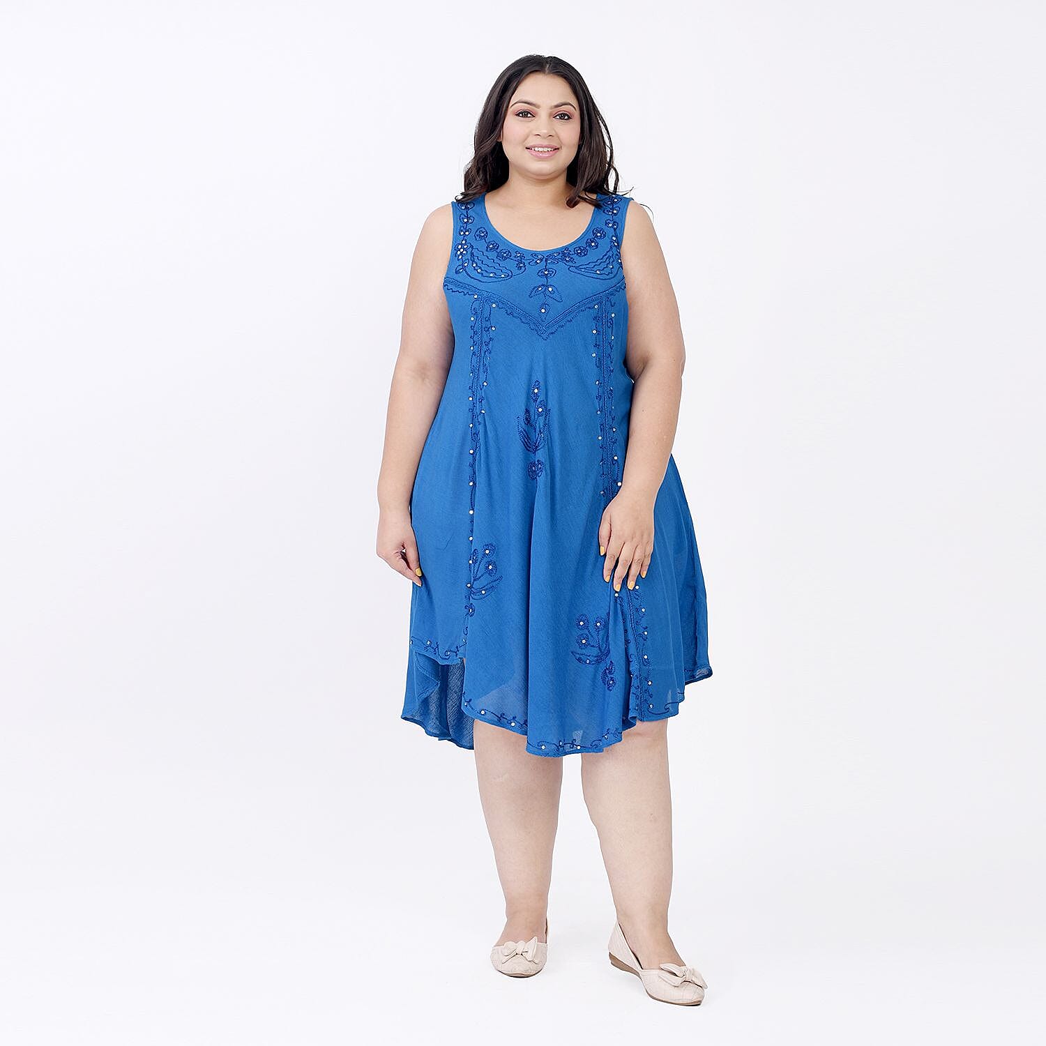 Summer Closeout - TAMSY 100% Viscose Sequin Floral Embroidery Dress (One Size Curve 20 -