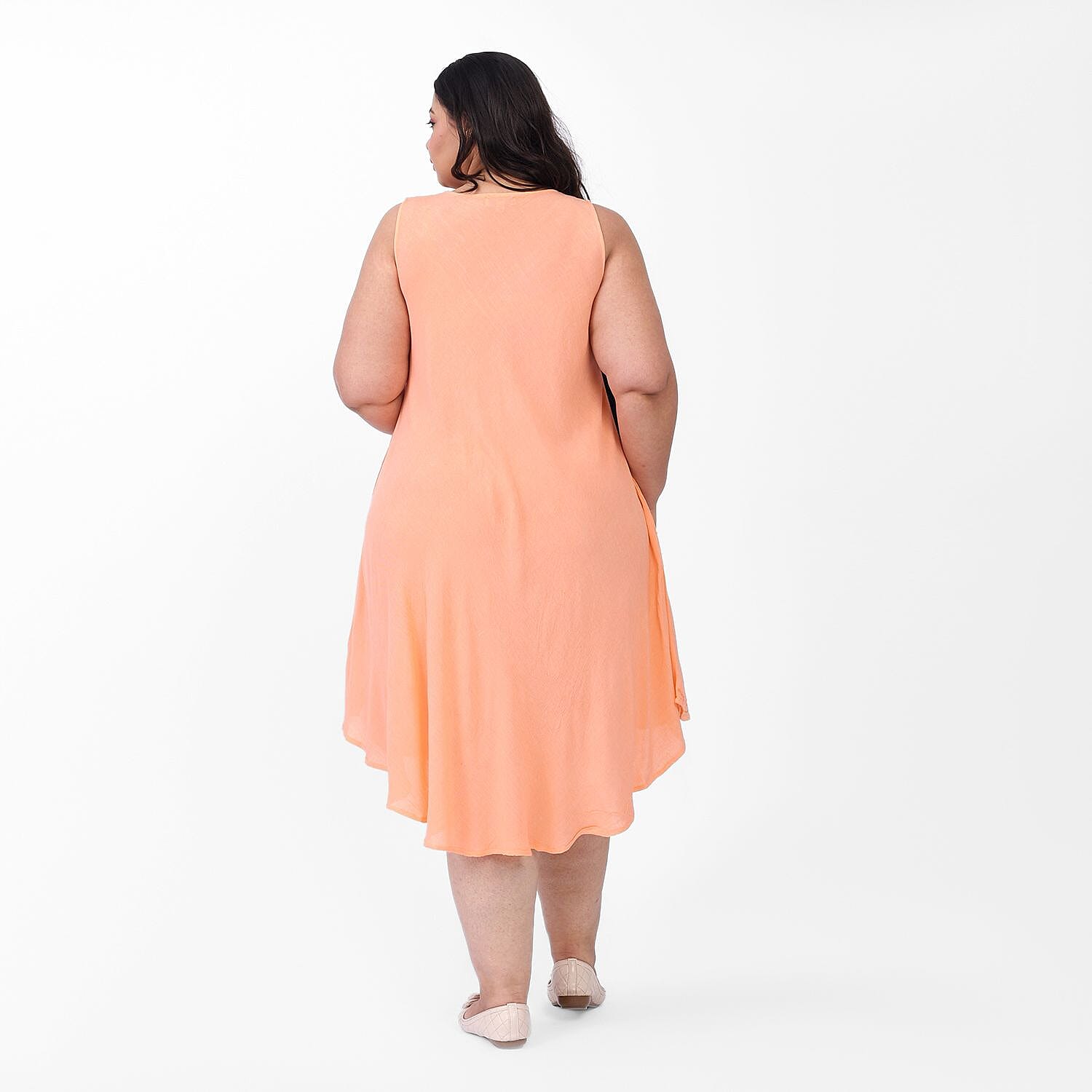 100% Viscose Sequin Embroidered Umbrella Dress with Pockets (One Size, 8-18) - Peach