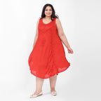 TAMSY 100% Viscose Sequin Floral Embroidery Dress (One Size Curve 20 - 28) - Red