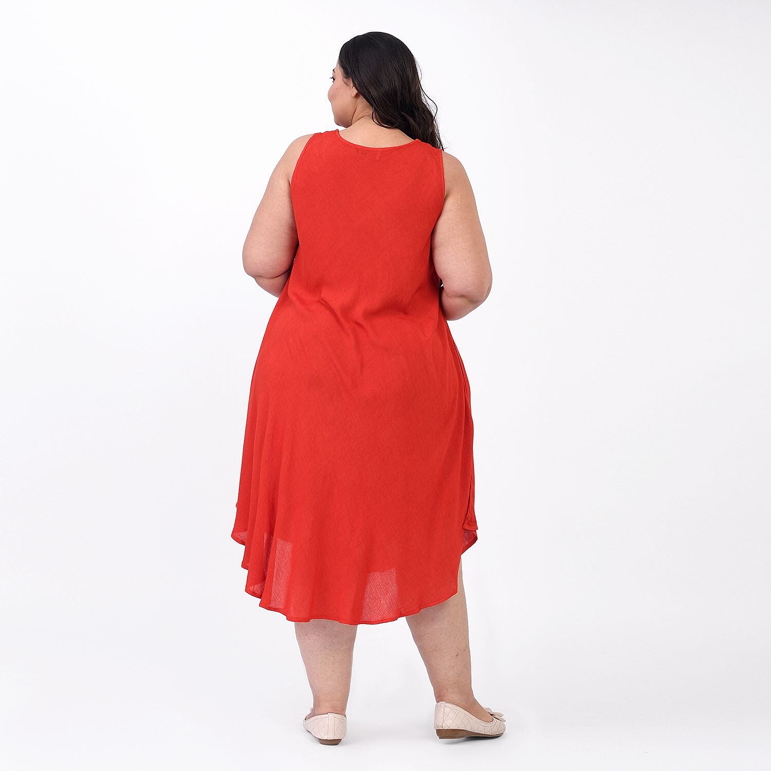 TAMSY 100% Viscose Sequin Floral Embroidery Dress (One Size Curve 20 - 28) - Red