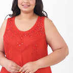 TAMSY 100% Viscose Sequin Floral Embroidery Dress (One Size Curve 20 - 28) - Red