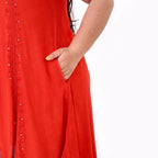 TAMSY 100% Viscose Sequin Floral Embroidery Dress (One Size Curve 20 - 28) - Red