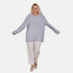 La Marey Cotton Blend 3-4 Sleeve Button Down Blouse (Size XL) - Grey