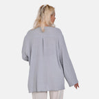 La Marey Cotton Blend 3-4 Sleeve Button Down Blouse (Size XL) - Grey