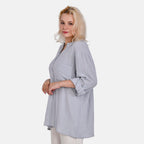 La Marey Cotton Blend 3-4 Sleeve Button Down Blouse (Size XL) - Grey