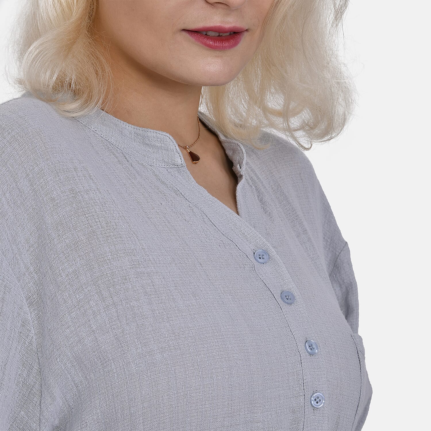 La Marey Cotton Blend 3-4 Sleeve Button Down Blouse (Size XL) - Grey