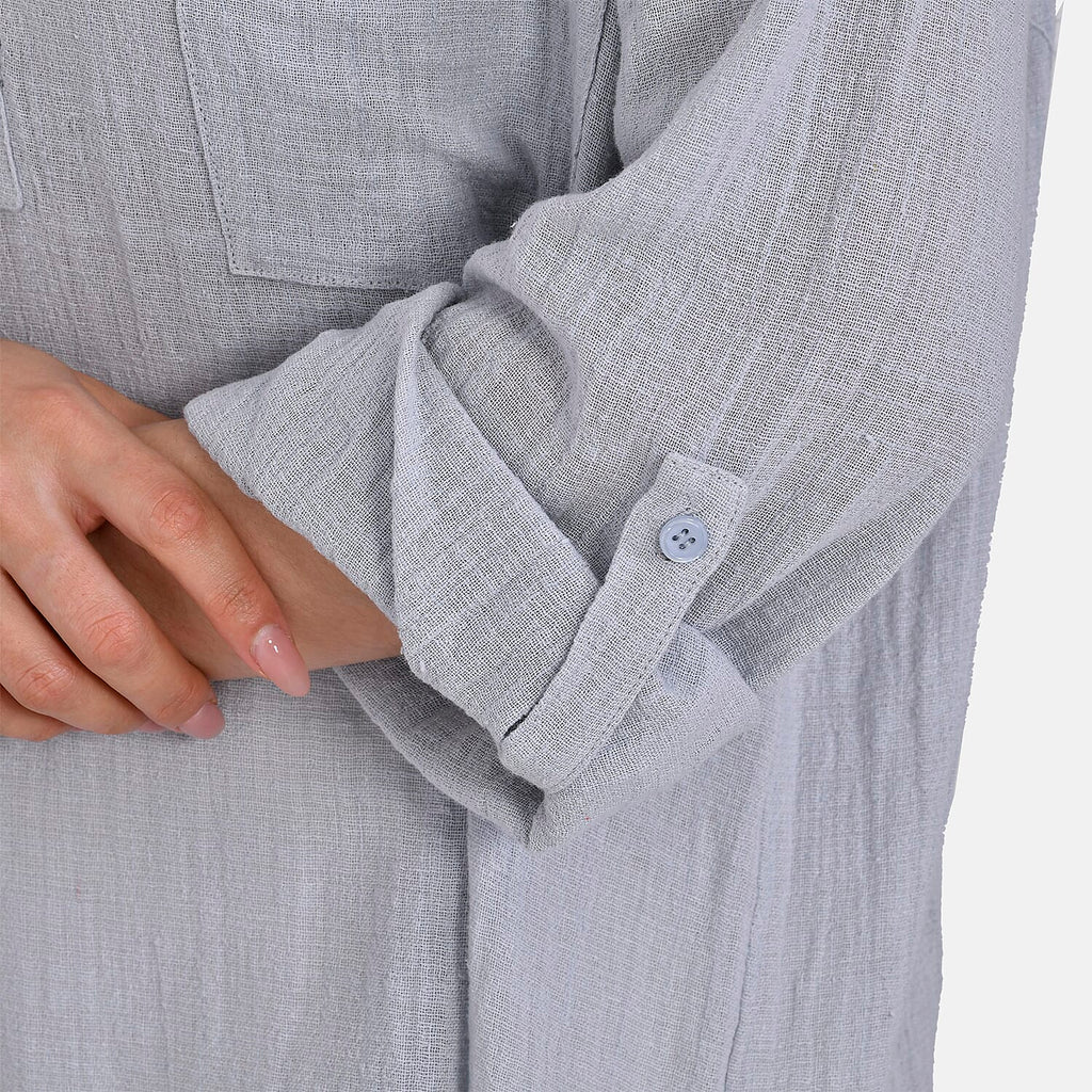 La Marey Cotton Blend 3-4 Sleeve Button Down Blouse (Size XL) - Grey