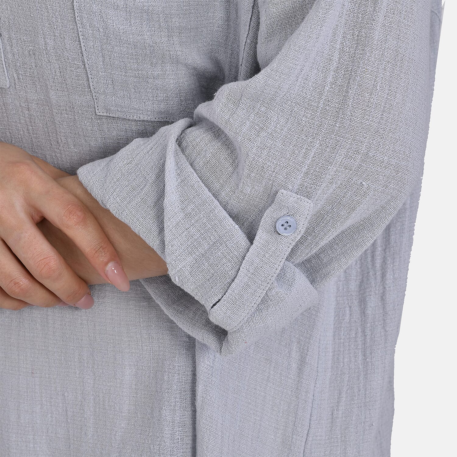 La Marey Cotton Blend 3-4 Sleeve Button Down Blouse (Size XL) - Grey