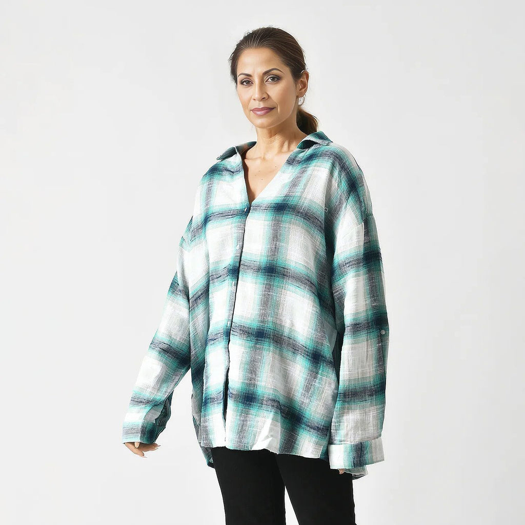 LA MAREY 100% Cotton Y-D Check Pattern With Side Two Pocket Shirt  (Size XL 20 - 22) - Green