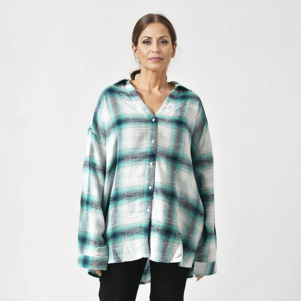 LA MAREY 100% Cotton Y-D Check Pattern With Side Two Pocket Shirt  (Size XL 20 - 22) - Green