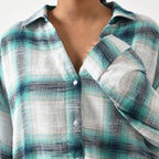 LA MAREY 100% Cotton Y-D Check Pattern With Side Two Pocket Shirt  (Size XL 20 - 22) - Green