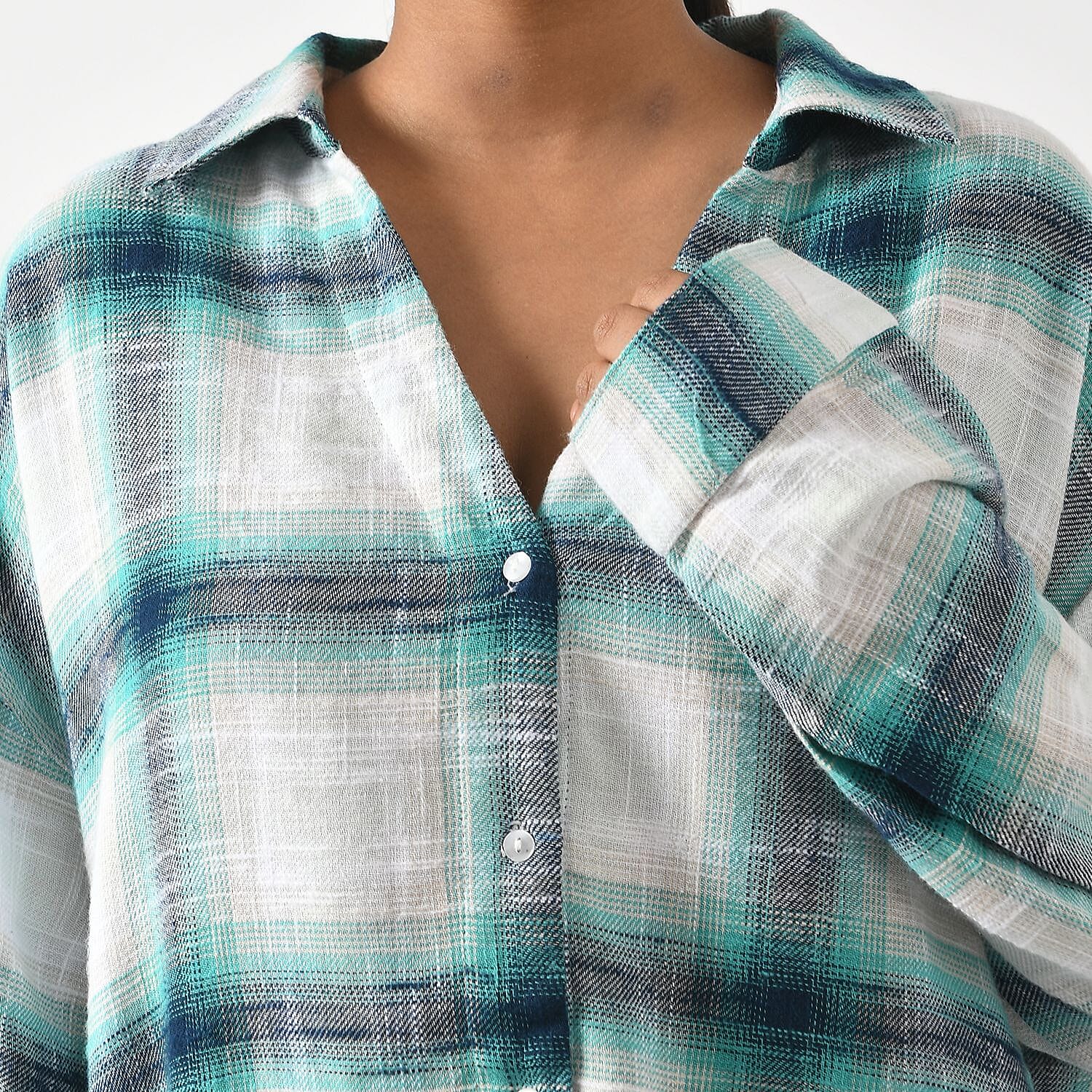 LA MAREY 100% Cotton Y-D Check Pattern With Side Two Pocket Shirt  (Size XL 20 - 22) - Green