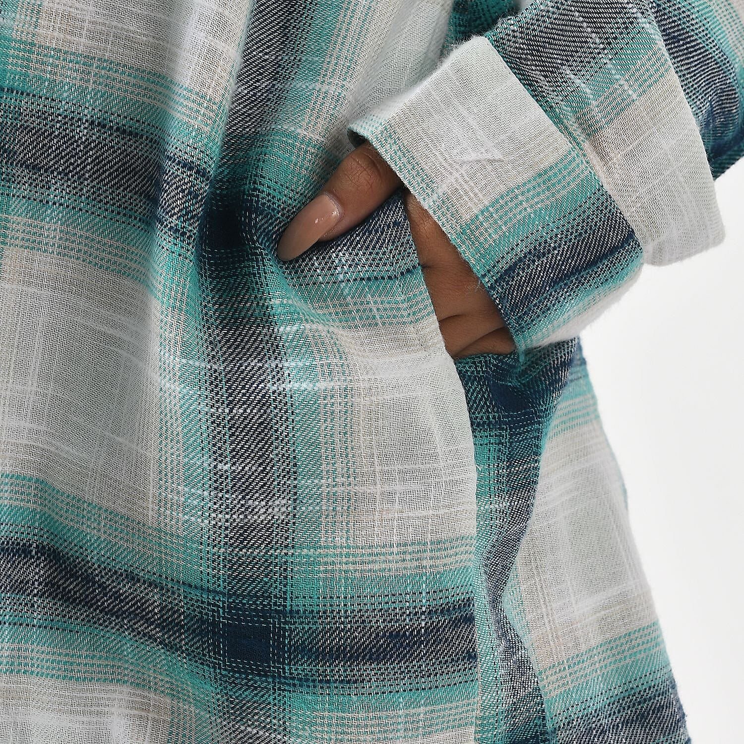 LA MAREY 100% Cotton Y-D Check Pattern With Side Two Pocket Shirt  (Size XL 20 - 22) - Green