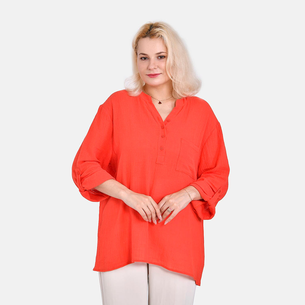 La Marey Cotton Blend 3-4 Sleeve Blouse (Size M) - Orange