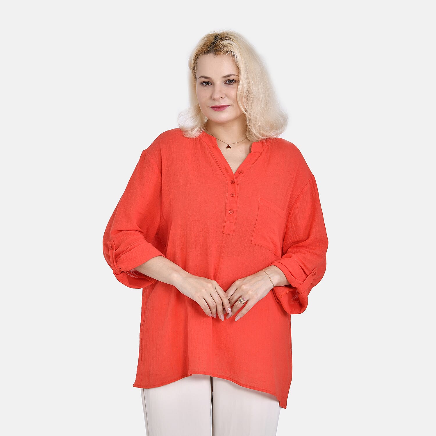 La Marey Cotton Blend 3-4 Sleeve Blouse (Size M) - Orange