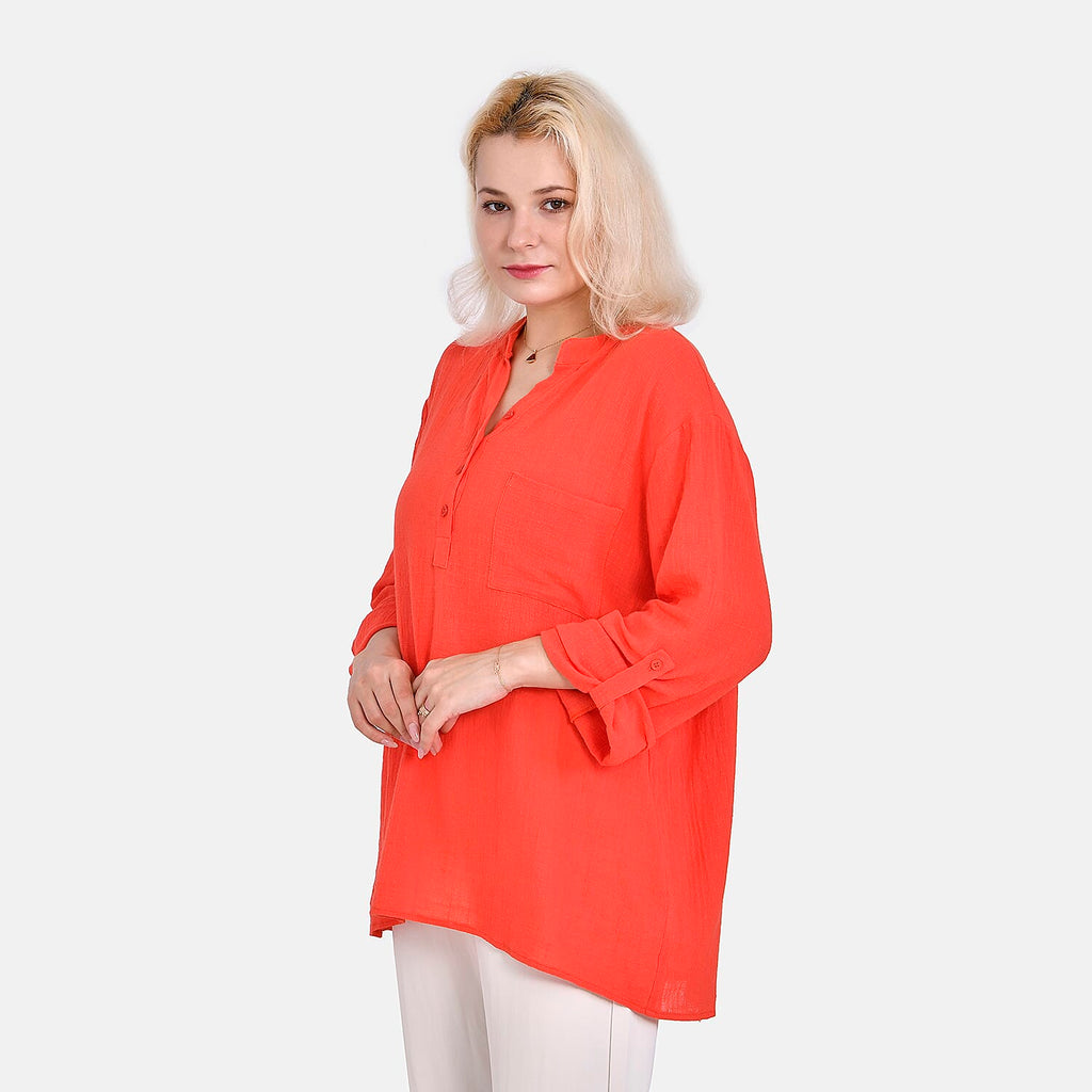 La Marey Cotton Blend 3-4 Sleeve Blouse (Size M) - Orange