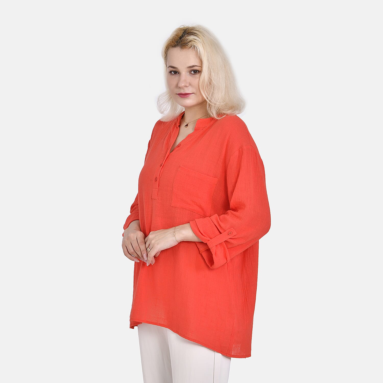La Marey Cotton Blend 3-4 Sleeve Blouse (Size M) - Orange