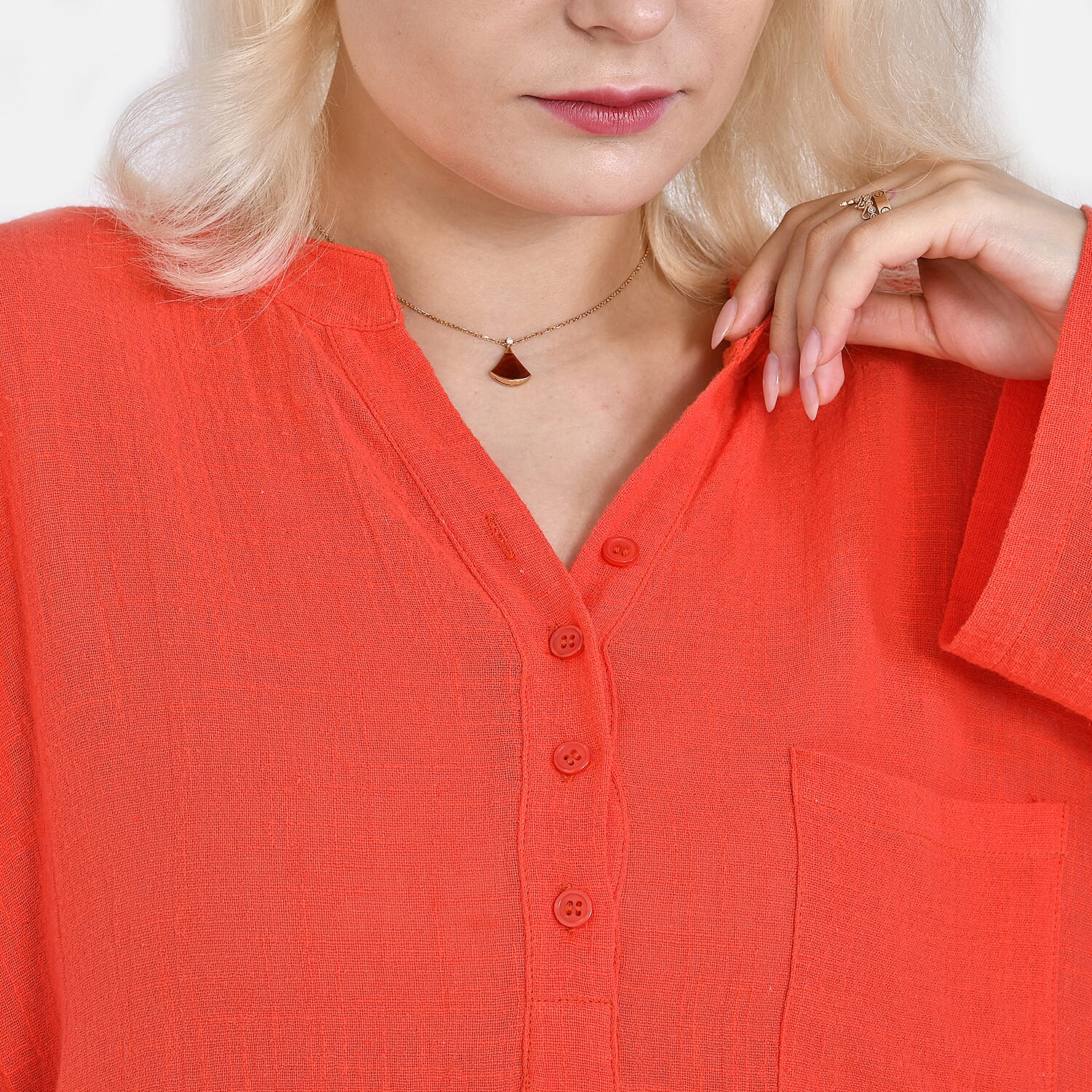 La Marey Cotton Blend 3-4 Sleeve Blouse (Size M) - Orange