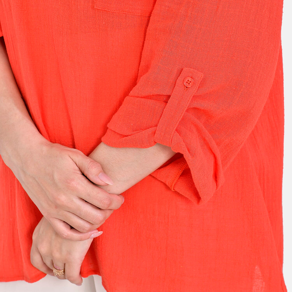 La Marey Cotton Blend 3-4 Sleeve Blouse (Size M) - Orange