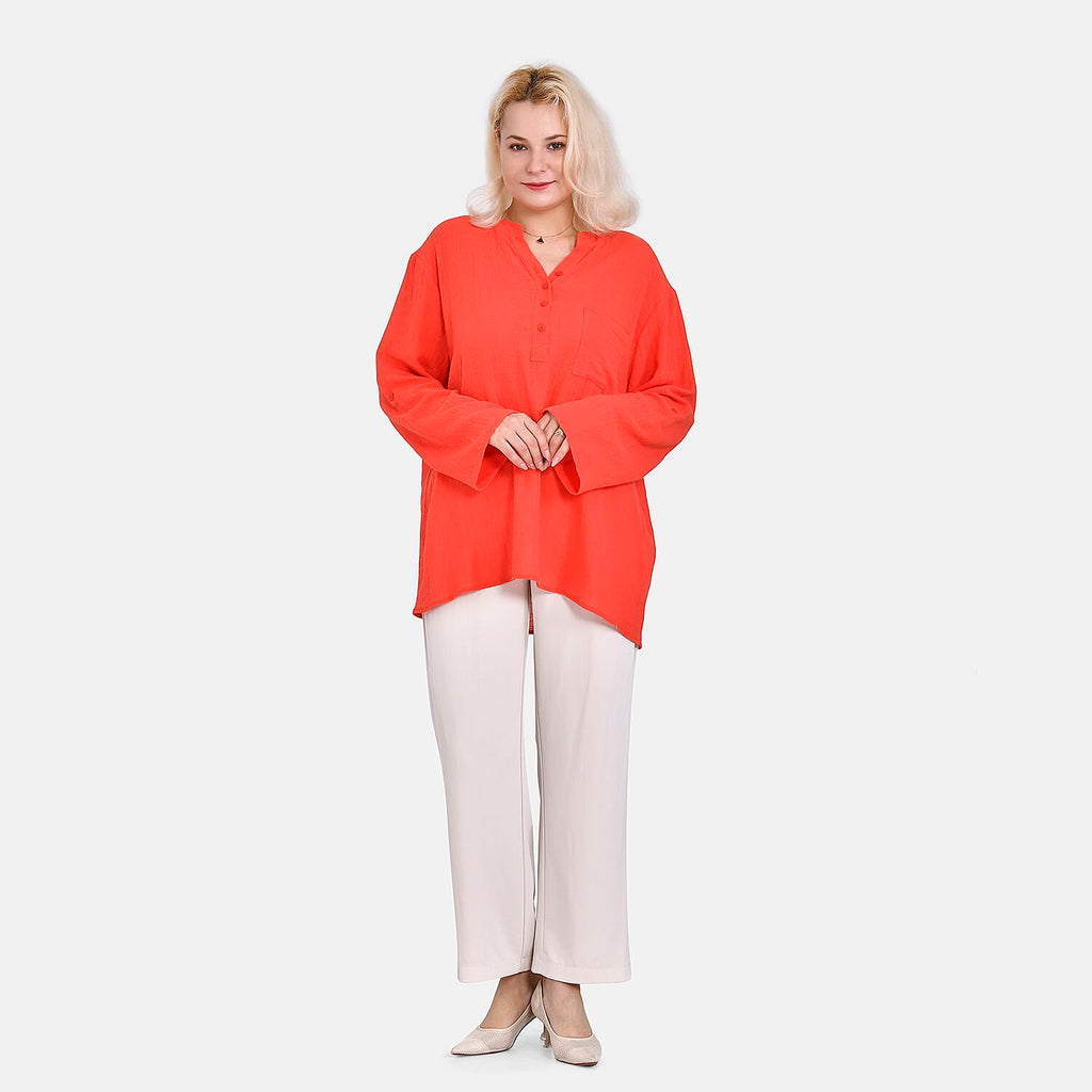 La Marey Cotton Blend 3-4 Sleeve Blouse (Size XL) - Orange