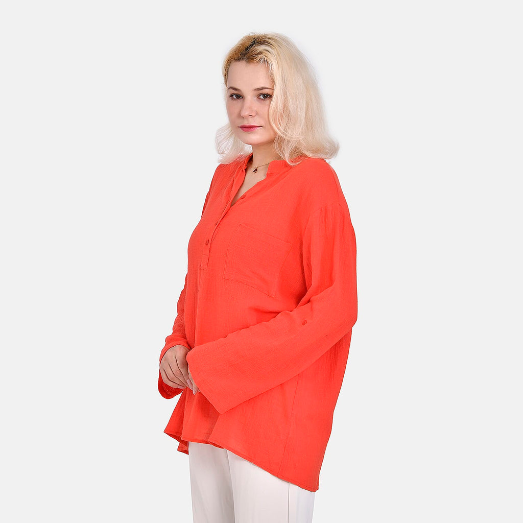 La Marey Cotton Blend 3-4 Sleeve Blouse (Size XL) - Orange