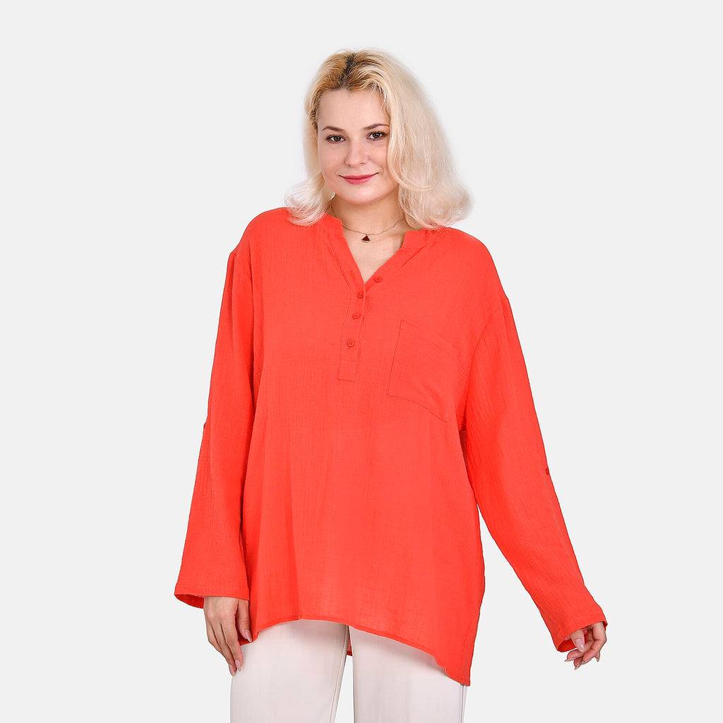 La Marey Cotton Blend 3-4 Sleeve Blouse (Size XL) - Orange