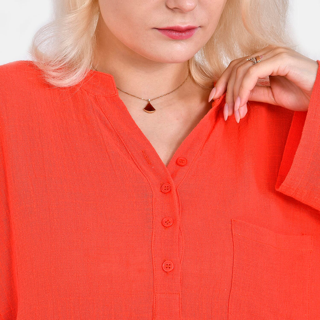 La Marey Cotton Blend 3-4 Sleeve Blouse (Size XL) - Orange