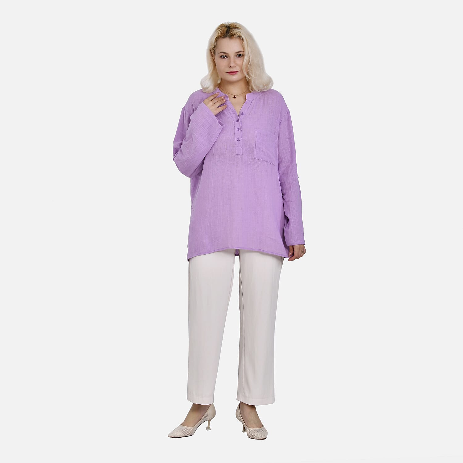 La Marey Cotton Blend 3-4 Sleeve Blouse (Size L) - Purple