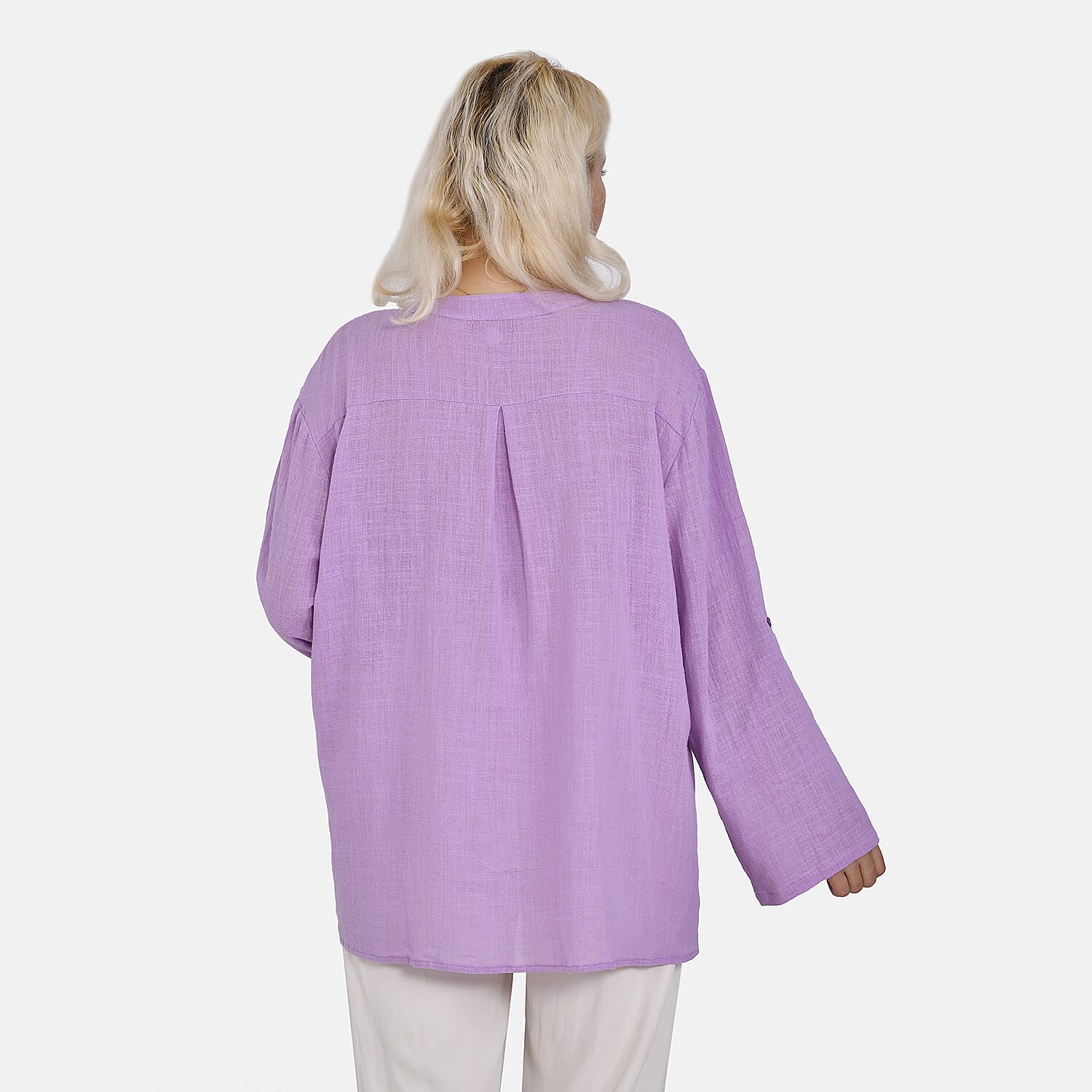 La Marey Cotton Blend 3-4 Sleeve Blouse (Size L) - Purple