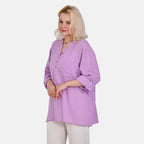 La Marey Cotton Blend 3-4 Sleeve Blouse (Size L) - Purple