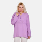 La Marey Cotton Blend 3-4 Sleeve Button Down Blouse (Size XL) - Purple