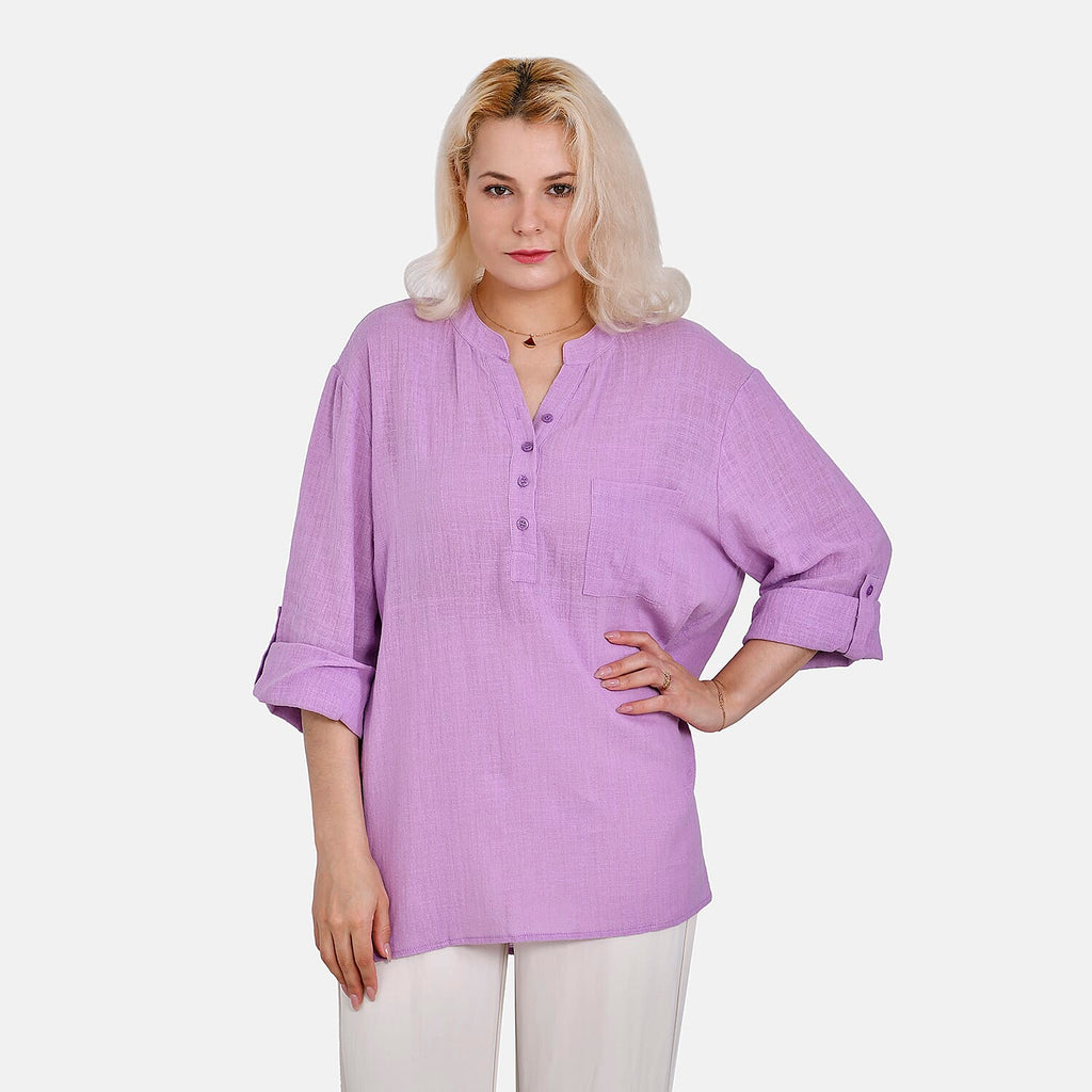 La Marey Cotton Blend 3-4 Sleeve Button Down Blouse (Size XL) - Purple