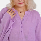 La Marey Cotton Blend 3-4 Sleeve Button Down Blouse (Size XL) - Purple