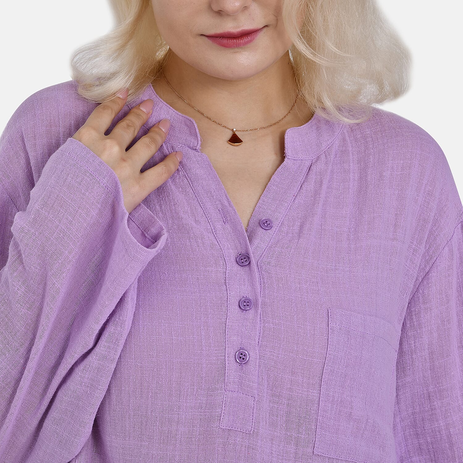 La Marey Cotton Blend 3-4 Sleeve Button Down Blouse (Size XL) - Purple