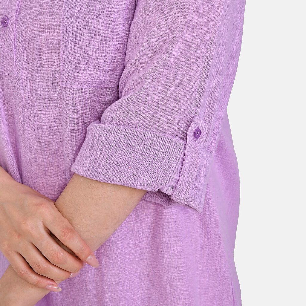 La Marey Cotton Blend 3-4 Sleeve Button Down Blouse (Size XL) - Purple