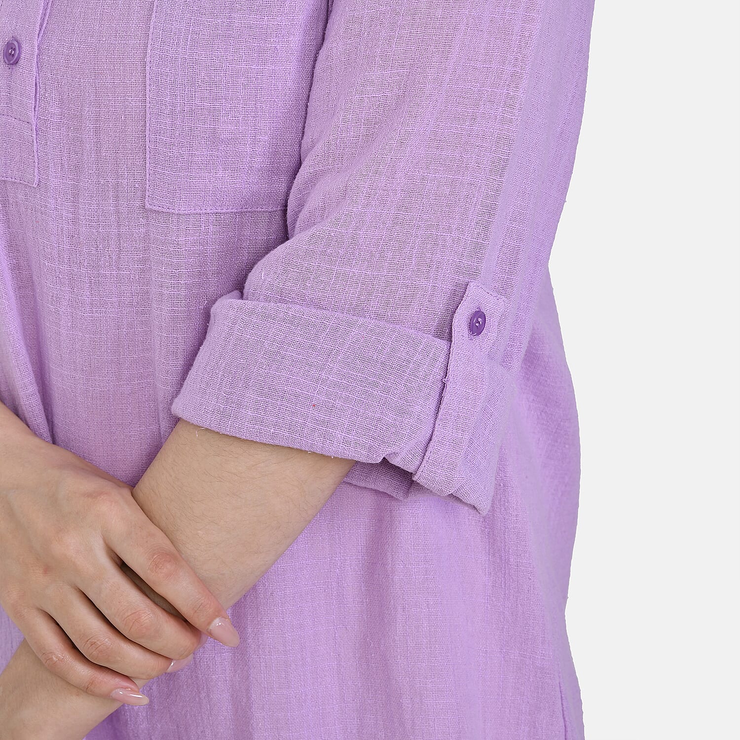 La Marey Cotton Blend 3-4 Sleeve Button Down Blouse (Size XL) - Purple