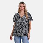 Tamsy Short Frill Sleeve V-Neck Relaxed fit Blouse (Size S-M) - White & Black