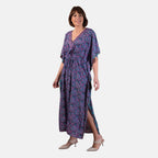 Tamsy Silk Like Floral with Paisley Print Embroidered Dress (One Size, 8-18) - Pink