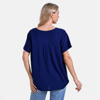Tamsy Short Frill Sleeve V-Neck Relaxed fit Blouse (Size L-XL) - Blue