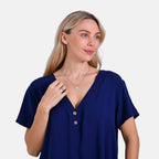 Tamsy Short Frill Sleeve V-Neck Relaxed fit Blouse (Size L-XL) - Blue