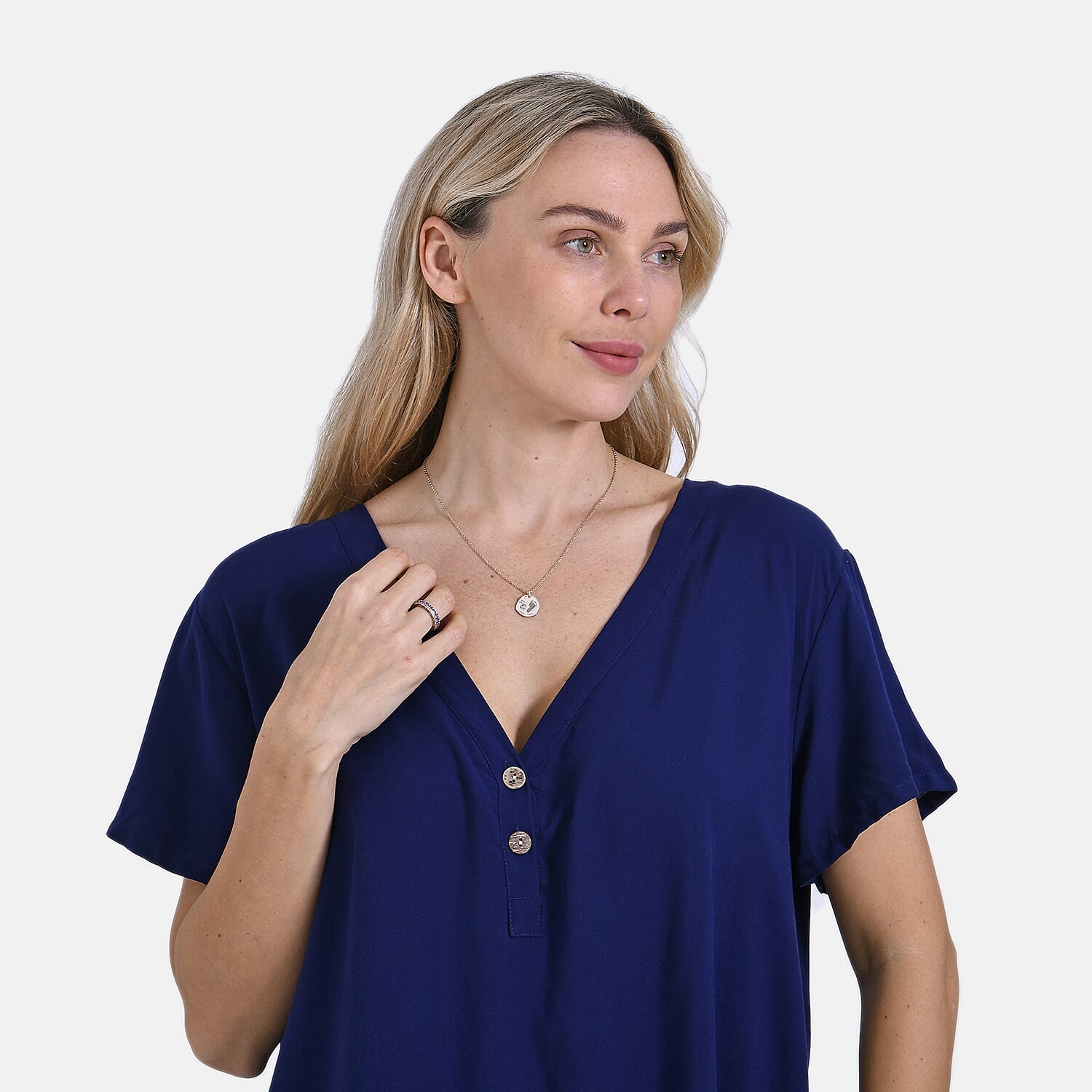 Tamsy Short Frill Sleeve V-Neck Relaxed fit Blouse (Size L-XL) - Blue