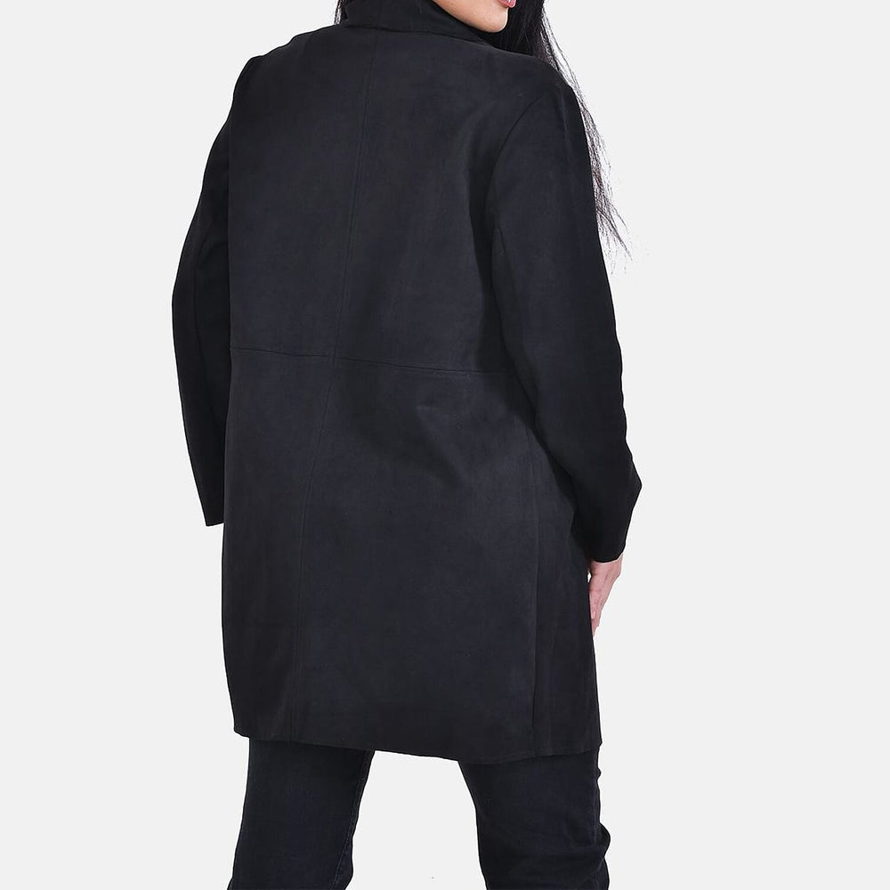 TAMSY Suedette Duster Coat (Size L - 16-18 ) - Black -  CB 35.5in