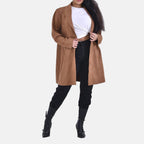 Tamsy Suedette Knitted Duster Coat (Size M) - Camel