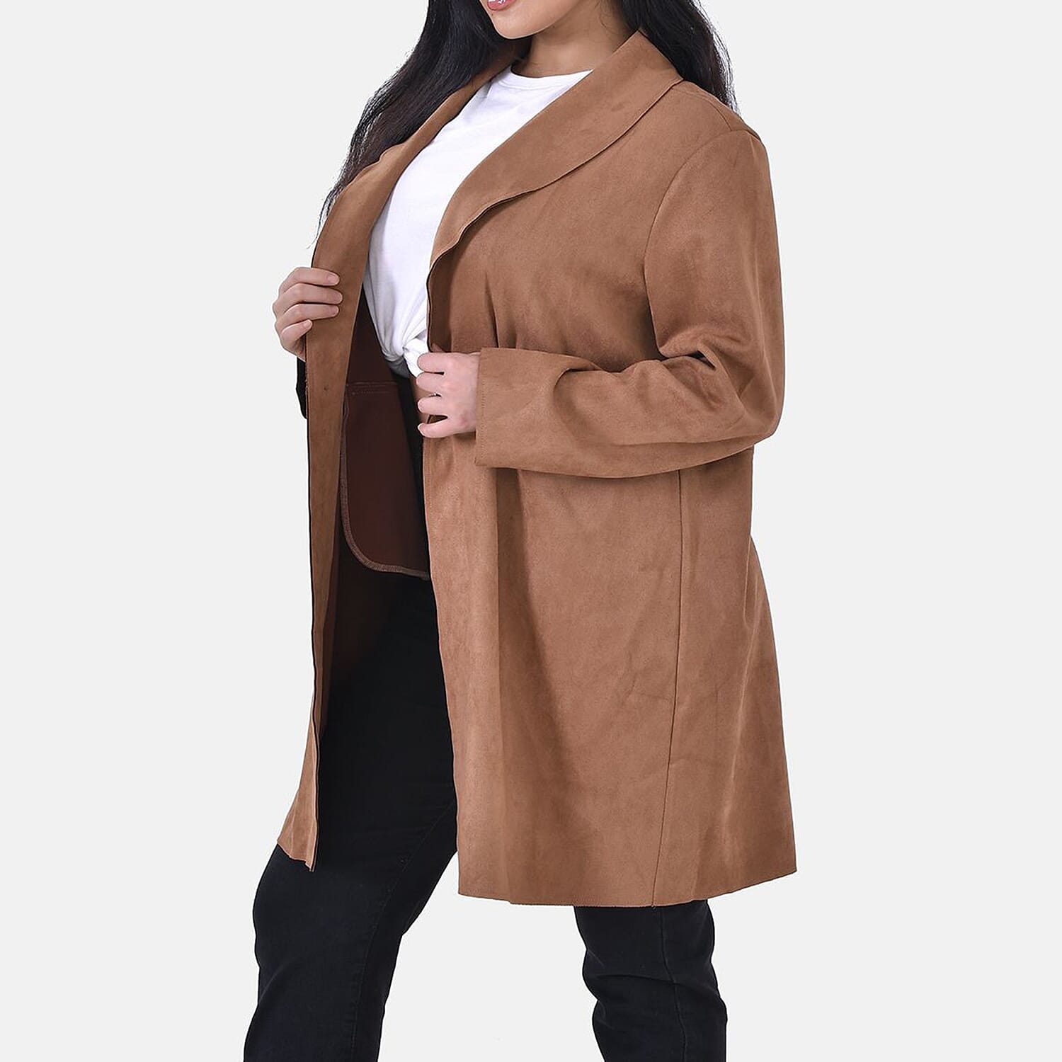 Tamsy Suedette Knitted Duster Coat (Size M) - Camel