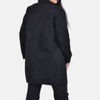 TAMSY Suedette Duster Coat (Size M - 12-14) - Black- CB 35.5in