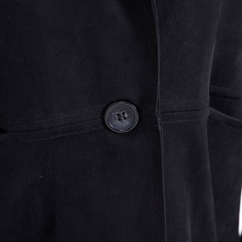 TAMSY Suedette Duster Coat (Size-S- 8-10) - Black - CB 35.5in