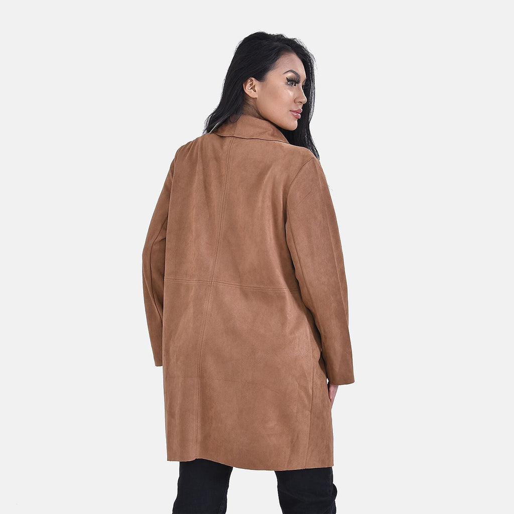 Tamsy Suedette Knitted Duster Coat (Size S) - Camel