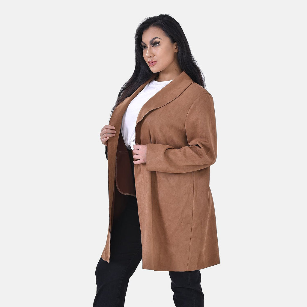 Tamsy Suedette Knitted Duster Coat (Size S) - Camel