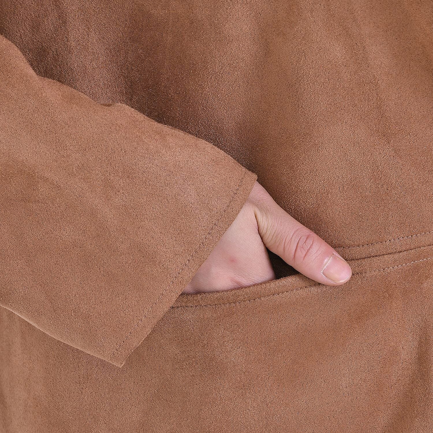 Tamsy Suedette Knitted Duster Coat (Size S) - Camel